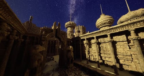 Ancient Temple Ruins Under a Starry Sky Showcasing Stunning Architecture