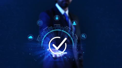 Businessman Hand Shows Check Mark Symbol Approved Tick Mark Icon Success Correct Concept Account