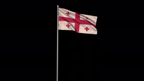 Realistic Flag of Georgia Waving on Pole with Alpha Channel