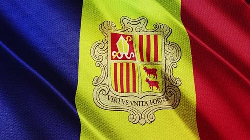 Andorra National Flag Waving with Detailed Coat of Arms