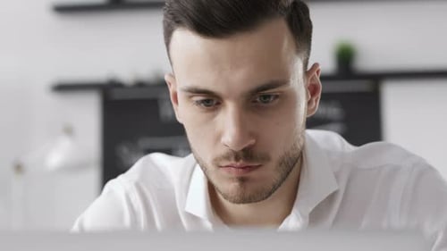 Confident Handsome Professional Startup Financial Company Report at Notebook Pc Monitor Close