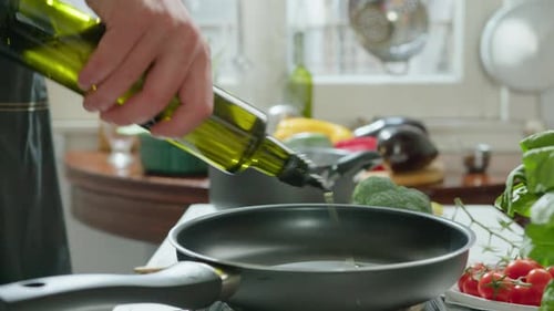 Adding Olive Oil to Frying Pan before Cooking