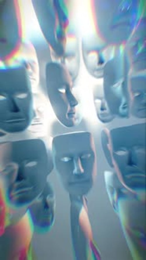 Surreal Abstract Motion with Floating 3D White Masks