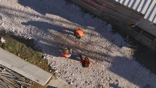 Aerial Video MultiStory Building Under Construction with Active Metal Frames and Floor Setup