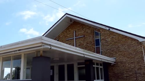 shot of religious chapel or funeral home for funeral service