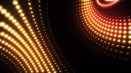 Dynamic glowing lights spiral forward into darkness, abstract motion