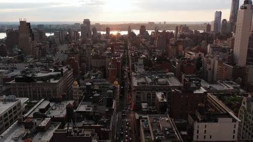Aerial View of Manhattan at Sunset Featuring Skyscrapers and Central Park