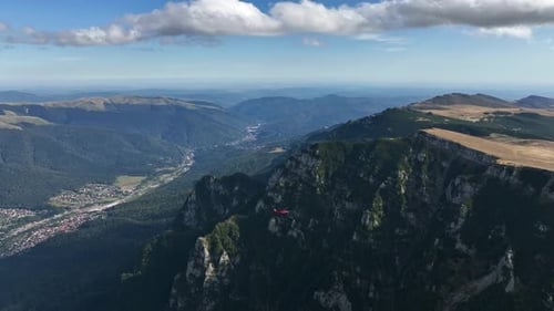 A helicopter view of the Bucegi Mountains in Romania