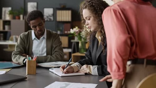 Biracial Coworkers Having Meeting in Office