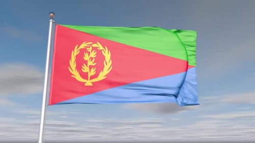 Realistic Eritrea Flag Waving in Wind with Blue Sky