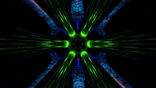 Black background with green and blue design in the center. Looped animation
