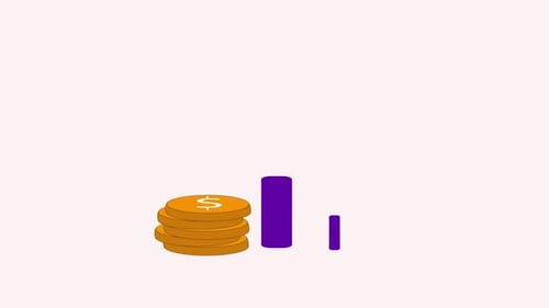 Animated Flat Design Bar Chart with Stacking Coins and Upward Trend