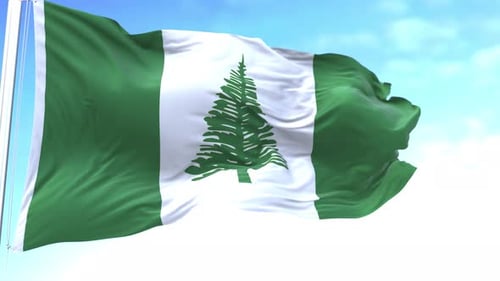 Norfolk Island Flag Waving in Realistic Sky