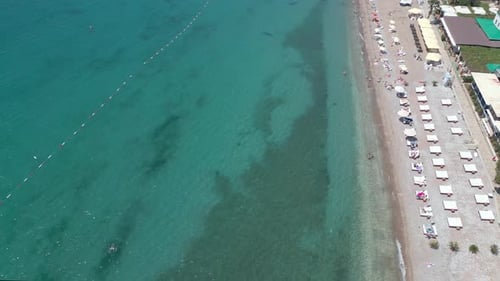Beach on the Adriatic Sea. Sun. Clear blue water. Aerial view.