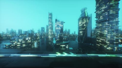 Futuristische Hintergrundschleife mit scrollenden Gebäuden auf der Stadtseite