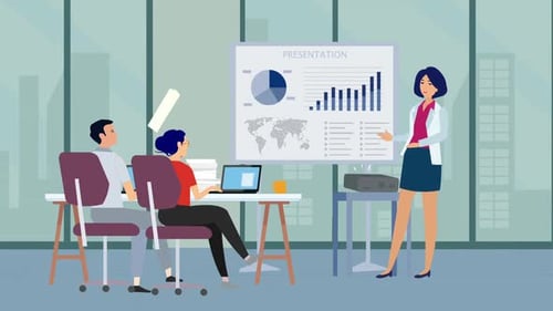 Business Presentation with Animated Growth Chart and Corporate Meeting