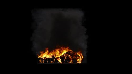 Burning House Silhouette with Realistic Fire and Smoke