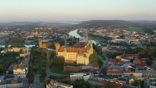 Beautiful Aerial View of Wawel Royal Castle, Wisla (Vistula) River in Background