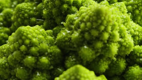 Green Cabbage Rotating Closeup Brassica Romanesko Cabbage Texture Macro Fresh Vitamins Egetables