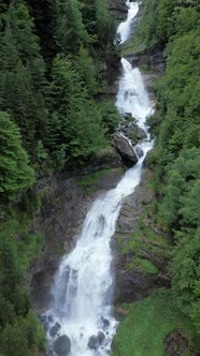 Waterfall background aerial view vertical shot