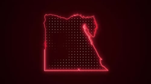 Animated Neon Outline Map of Egypt with Flickering Dots