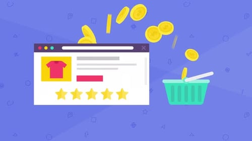 Animated Online Shopping Product Page with Ratings and Cart