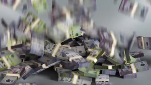 Saudi Arabia Money - Riyal Stacked Money Falling - Saudi Currency