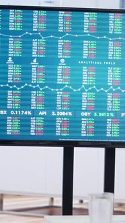 Vertical Video Forex Investment Listings Displayed on Display in Financial Department Office