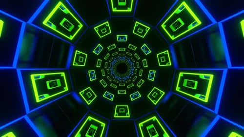 Green And Blue Cylindrical Neon Moving Tunnel Background Vj Loop In 4K