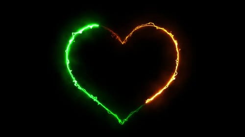Neon Heart Isolated On Black Background Looped Green & Golden V11