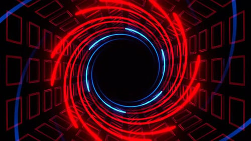 Red And Blue Neon Spiral In Hexagonal Tunnel Background Vj Loop In 4K