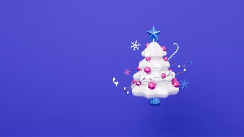 Christmas tree loop animation. 3d render cartoon style. Xmas Eve and New Year celebration, holidays
