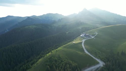 Aerial View of Mountains with Building and Road