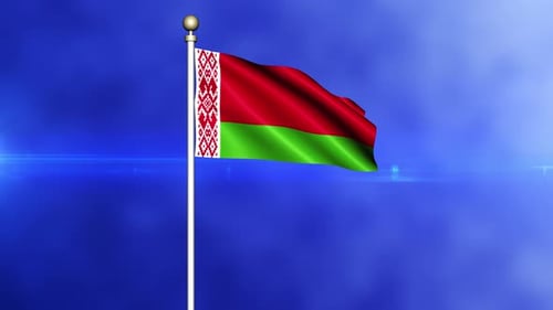 Dynamic Waving Flag of Belarus on Blue Background