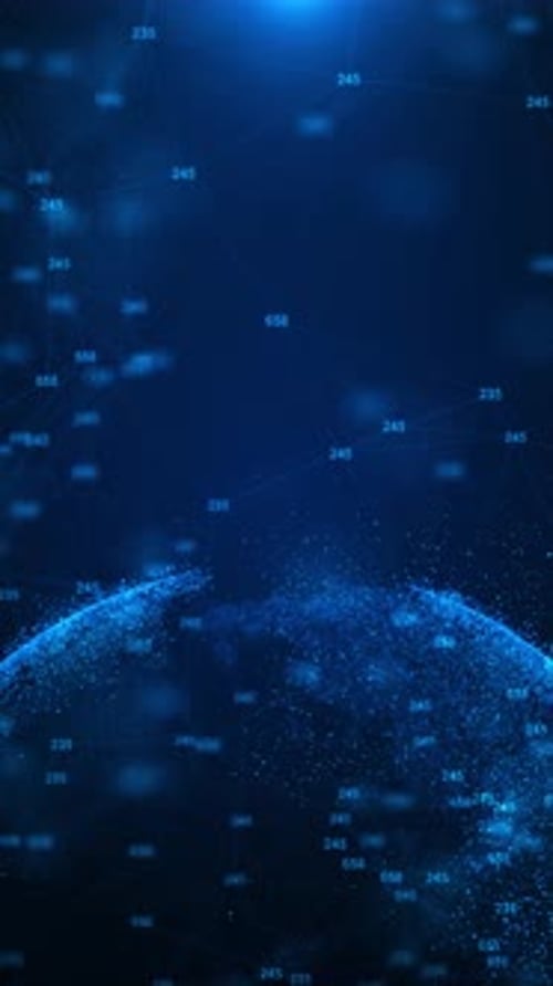 Futuristic Digital Globe with Connecting Data Points and Numbers