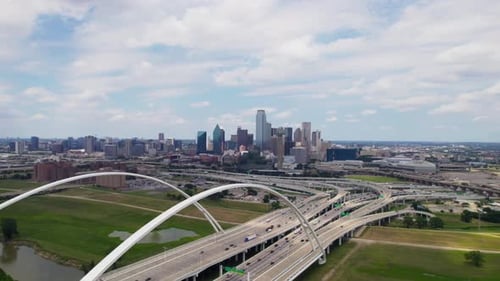 Drone Views of Beautiful Dallas Texas. Day time City View Skyline of the buildings and bridge in Dal