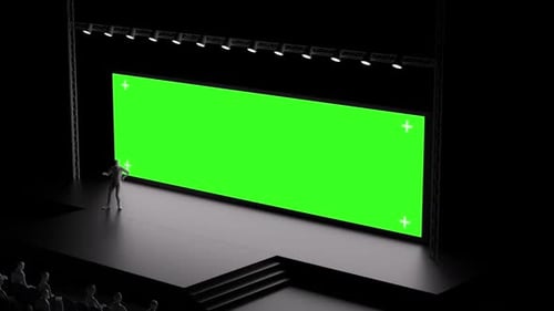 Conference Stage with Large Green Screen Display and Audience