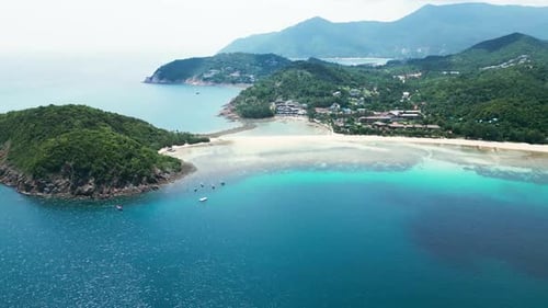 Drone reveal Ko Pha Ngan or Koh Phangan Island in Gulf of Thailand , Koh Nang Yuan Island