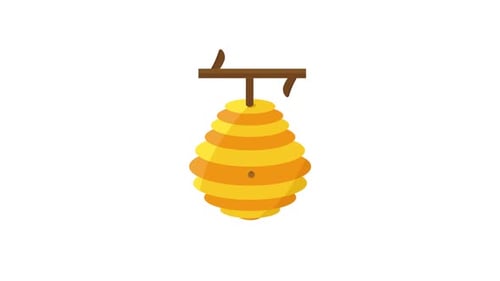 Animated Beehive with Bee Icon in Flat Design Style