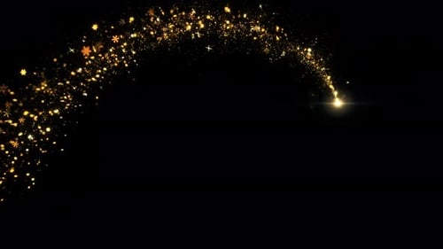 Golden glitter light particle trail, sparkling shining effect. Gold glittering magic shimmer, sparks