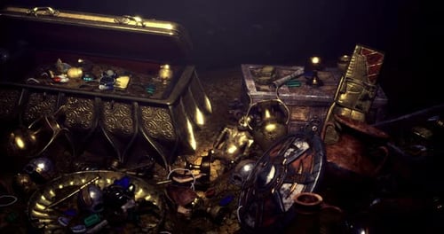 Golden Treasure Chest with Riches and Jewels Animation