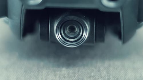 4K Drone Camera Lens on a stabilizer and sensors, hyper close up, aerial photography gear, professio