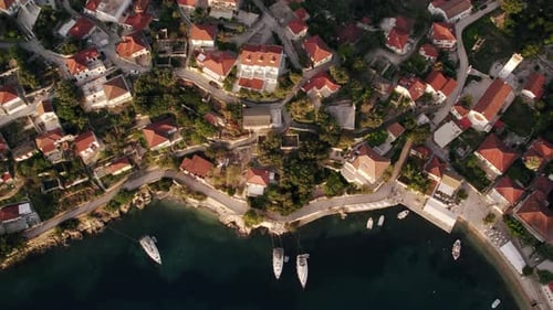 Aerial View of the Seaside Town on a Sunset