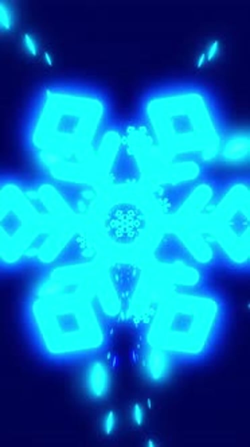 Vertical Endless animation of snowflakes with particles and light paths. Background for music and vi