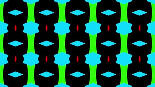 Abstract moving colorful shapes pattern background in cyan, green and red