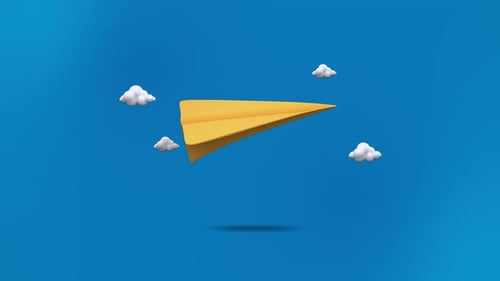 Cartoon Paper Plane and Clouds In A Seamless Loop