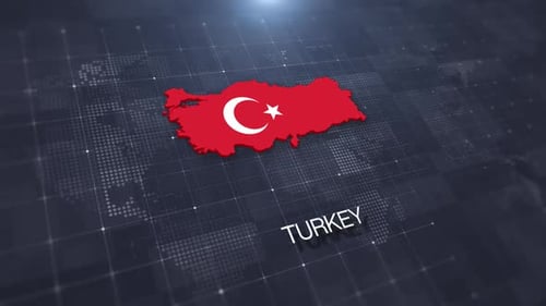 Turkey Map with Flag on Digital World Grid Background