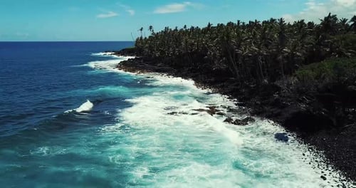 Black Sand Beach at Isaac Hale Beach Park (Pohoiki) on Big Island of Hawaii - Ascending Aerial View