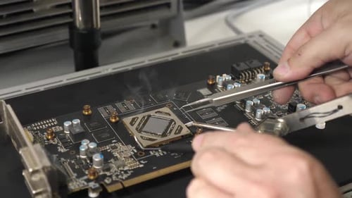 11, The process of desoldering a GPU chip using an infrared soldering station. Maintenance and repai