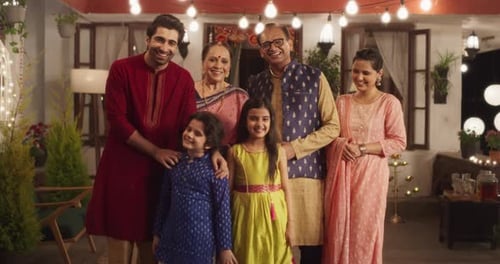 Multi-Generational Family Smiles in Festive Diwali Gathering